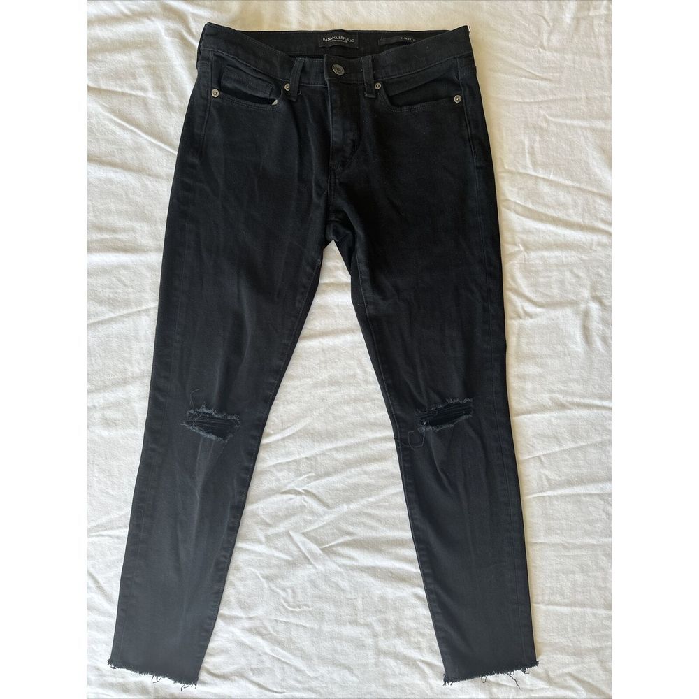 Banana Republic Women's 27 Skinny Black Jeans Cropped Distressed 5pocket moto K4
